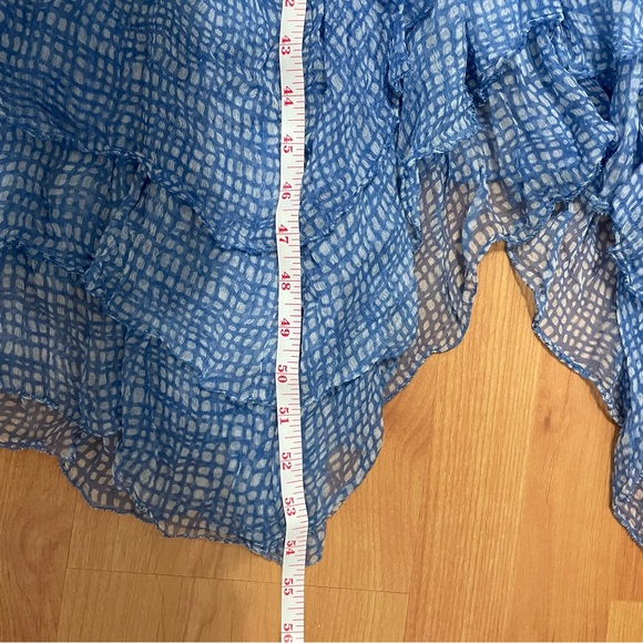 LOVE Sam MIDI Dress Light Blue Asymmetrical Ruffle Hem Semi Sheer - Picture 10 of 12